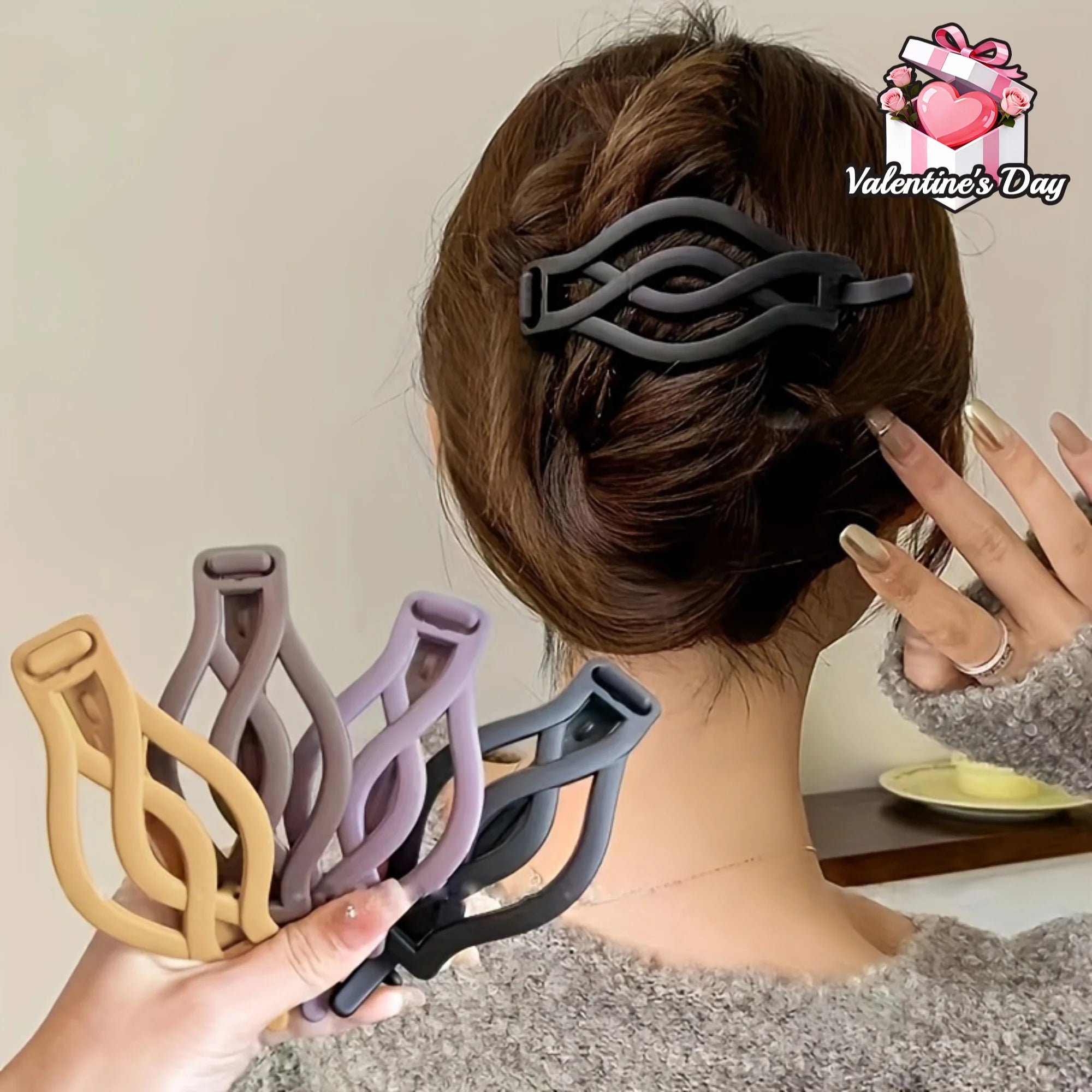 4-Piece Set of Large Plastic Hair Clips - Women's Elegant Frosted Twisted Hair Clip - Valentine's Da
