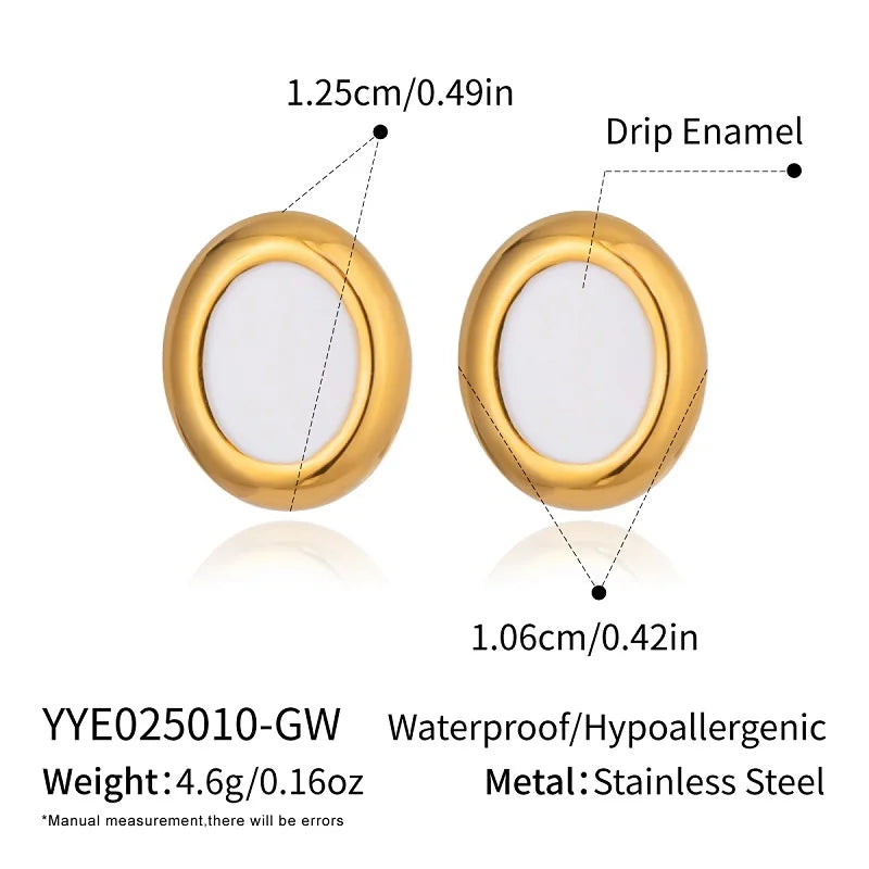 Vintage Oval Stud Earrings | 18K Gold Plated Stainless Steel Natural Stone Jewelry additional angle