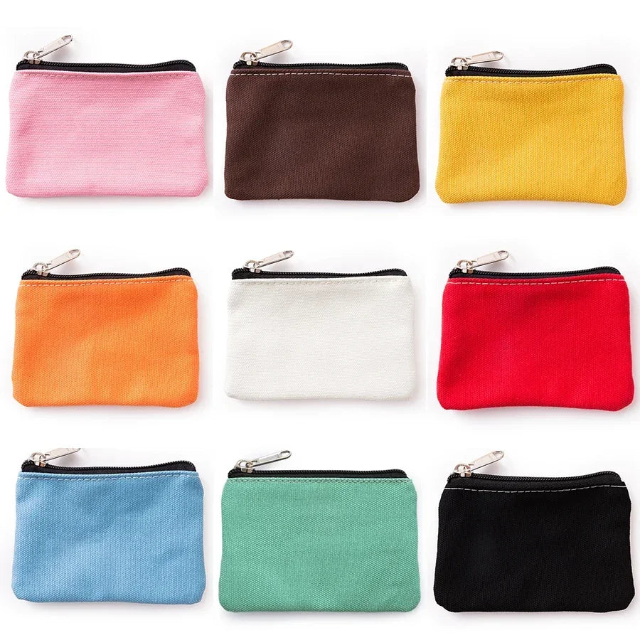 Solid Color Canvas Zipper Coin Purse | Mini Money Pouch for Women Men