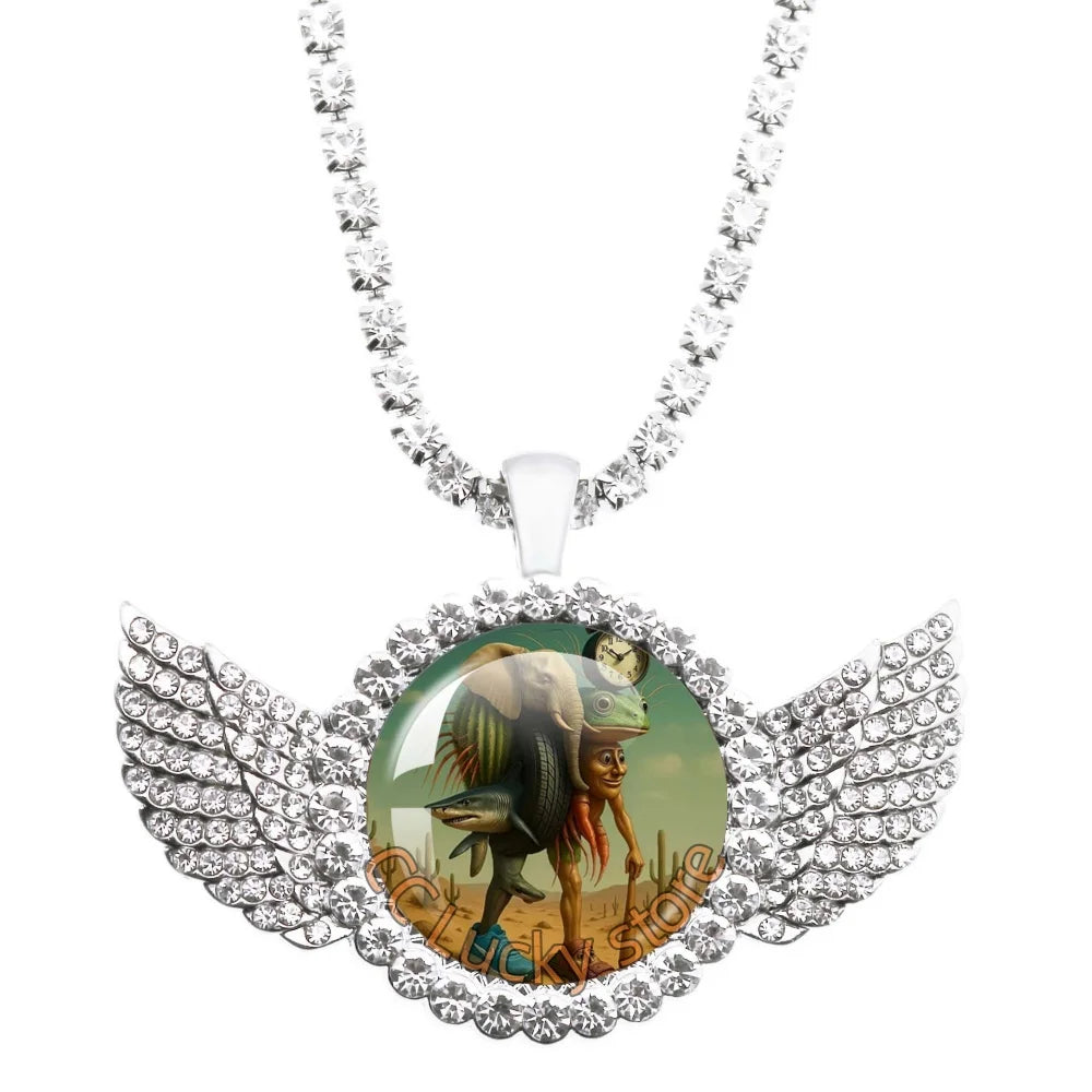 25mm Angel Wing Necklace | Italian Brainrot Pendant Funny Animal Jewelry Gift detail view