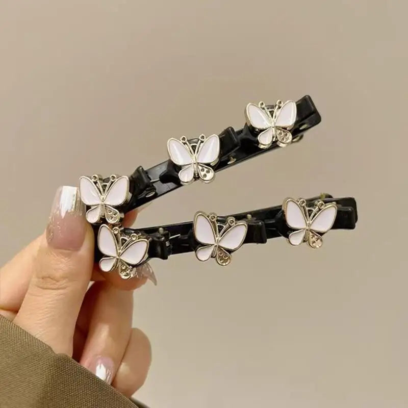 2pcs Korean Style Rhinestone Braided Hair Clip for Woman Elegant Temperament Duckbill Clip Fashion Girl's Side Clip Hairpin