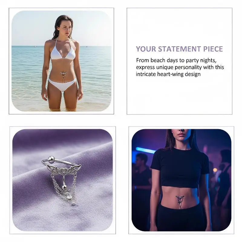 Heart Wings Sexy Belly Button Ring 1PC High Quality Stainless Steel Navel Piercing Jewel detail view