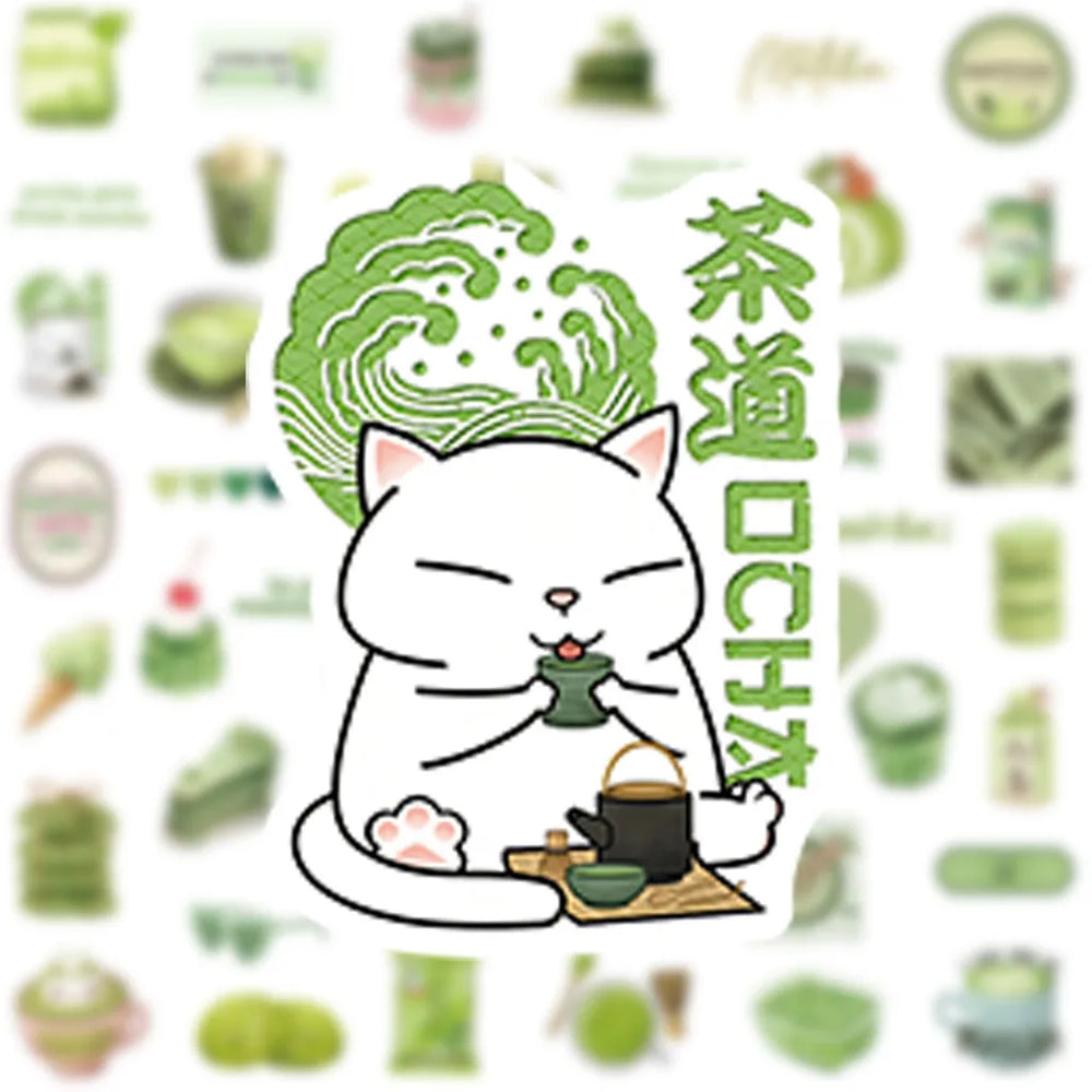 50Pcs Matcha Girl Stickers | Cute Cartoon Decals for Notebooks, Skateboards & Luggage close-up view