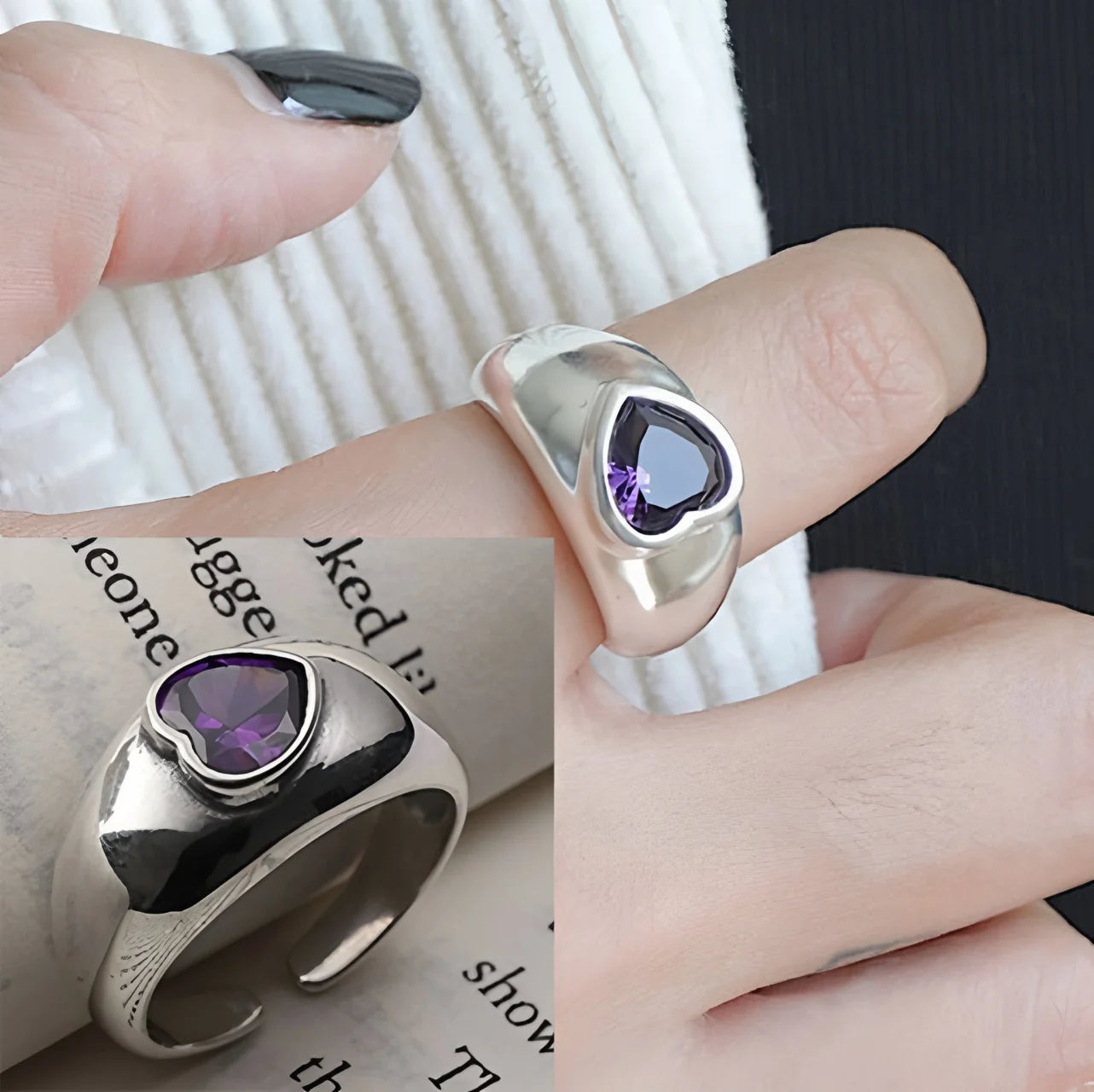 PANJBJ 925 Sterling Silve Multilayer Irregular Geometric Ring for Women Simple Char additional angle
