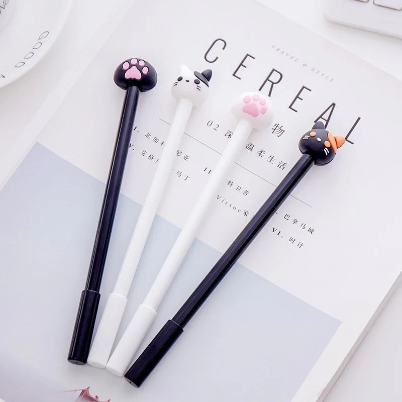 10pcs/batch Kawaii Cat Gel Signature Pen Cute Claw Stylos Black Ink for Hand Account W close-up view