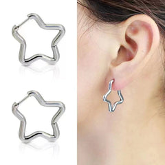 2pcs/1Pairs Stainless Steel Women Men Ear Stud Triangle Heart Star Circle Hoop Earring close-up view