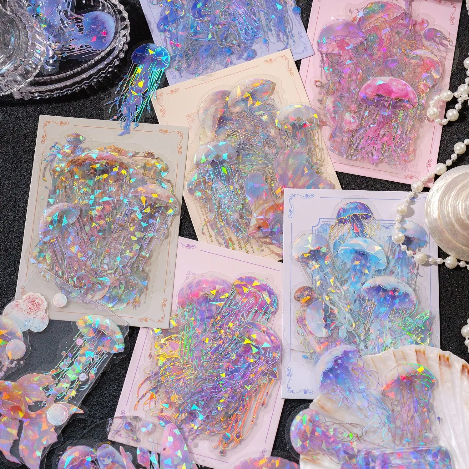 Jellyfish Theme PET Waterproof Stickers | Vintage Ocean Art for Scrapbooking additional angle