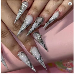 80PCS Star Nail Charms for Acrylic Nails,Silver Star Planet Cross Alloy Nail Art Decor close-up view