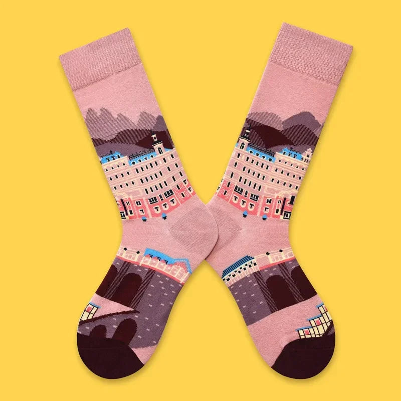 1 Pair Canvas Lattice Plant Art Funny Socks Women Novelty Abstract Cute Socks Women additional angle