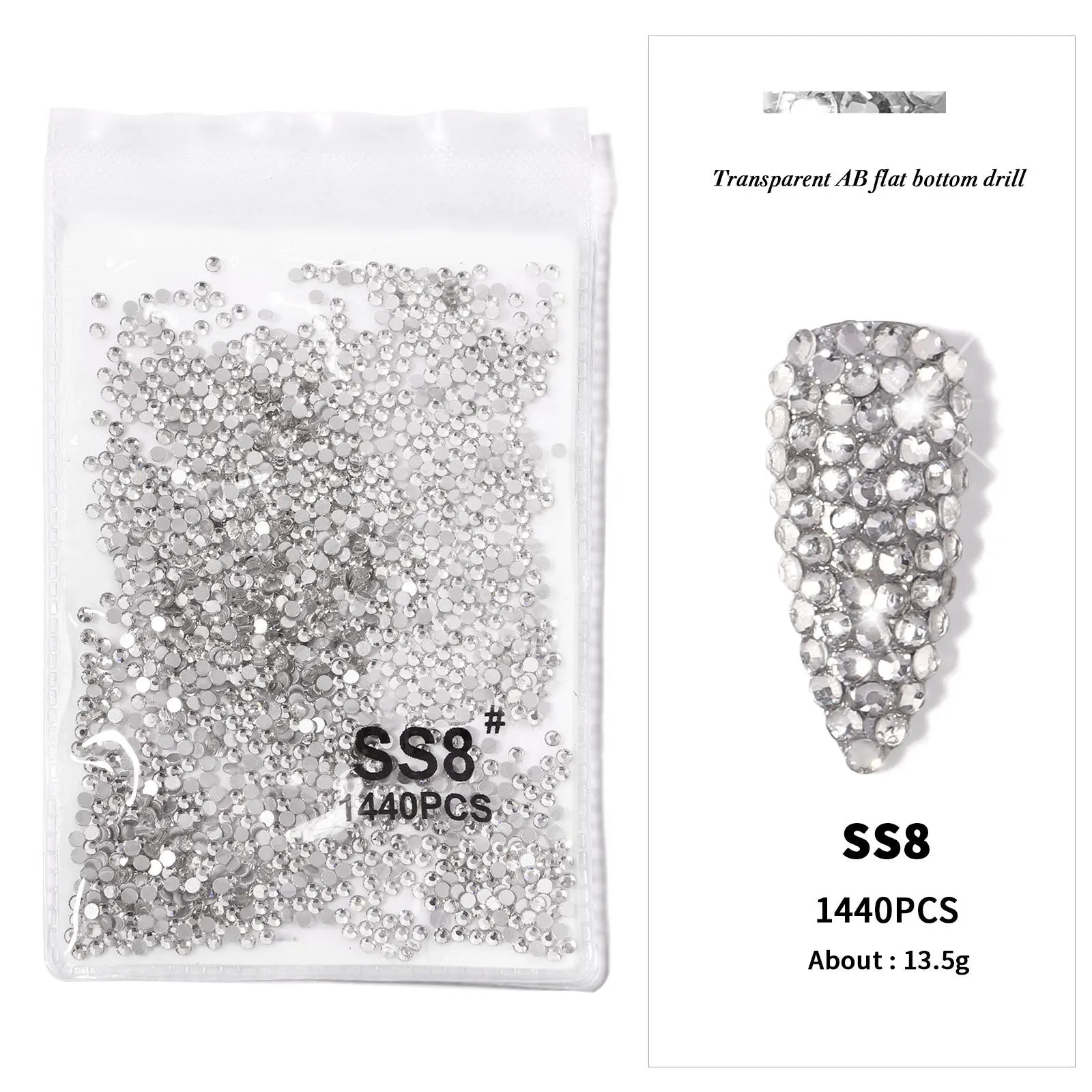 AB/Clear 1 Bag Nail Rhinestones Sizes SS3-SS12 1440 pcs Nail Art Decoration Flatback lifestyle view