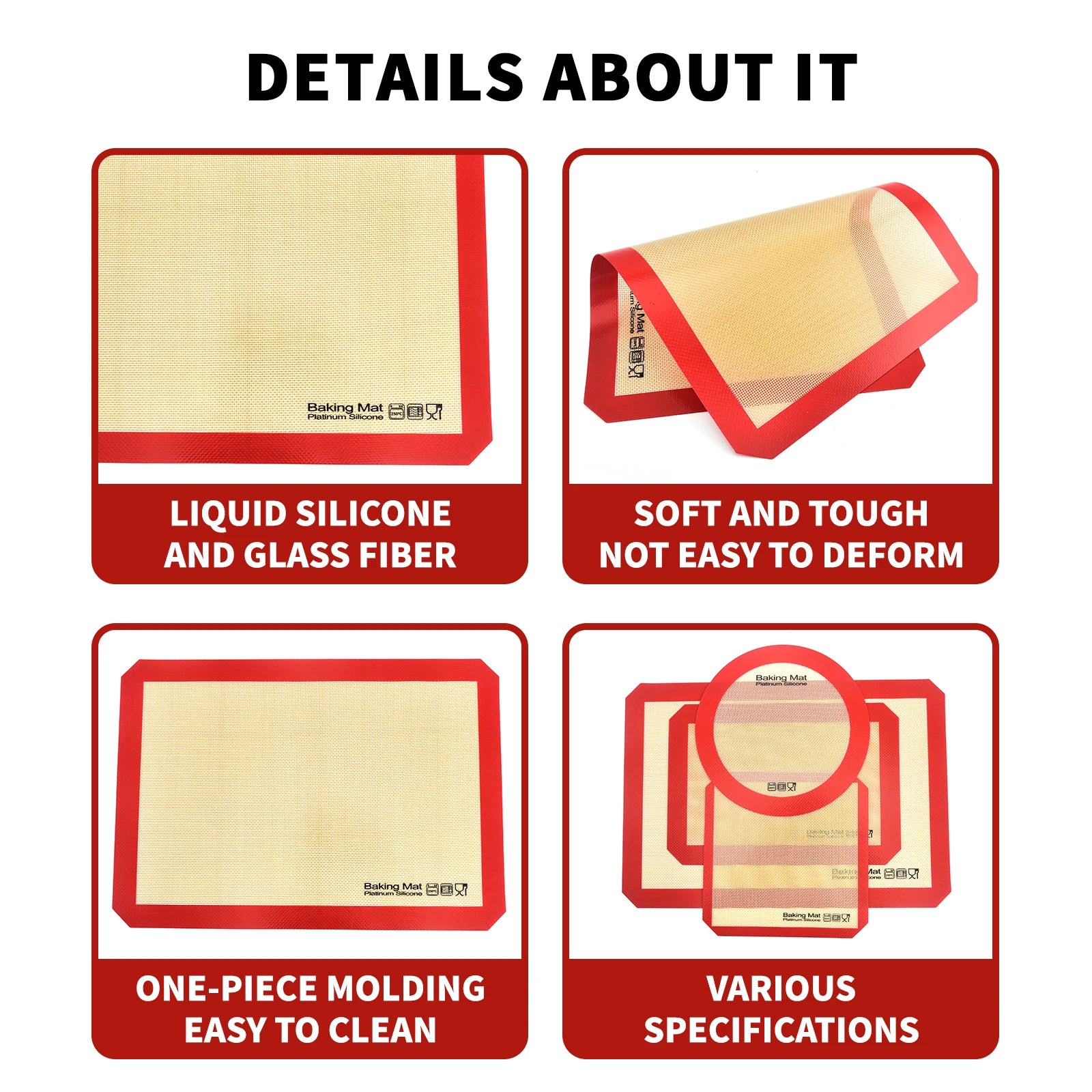 Silicone Baking Mat | Non Stick Heat Resistant Board for Kneading and Rolling detail view