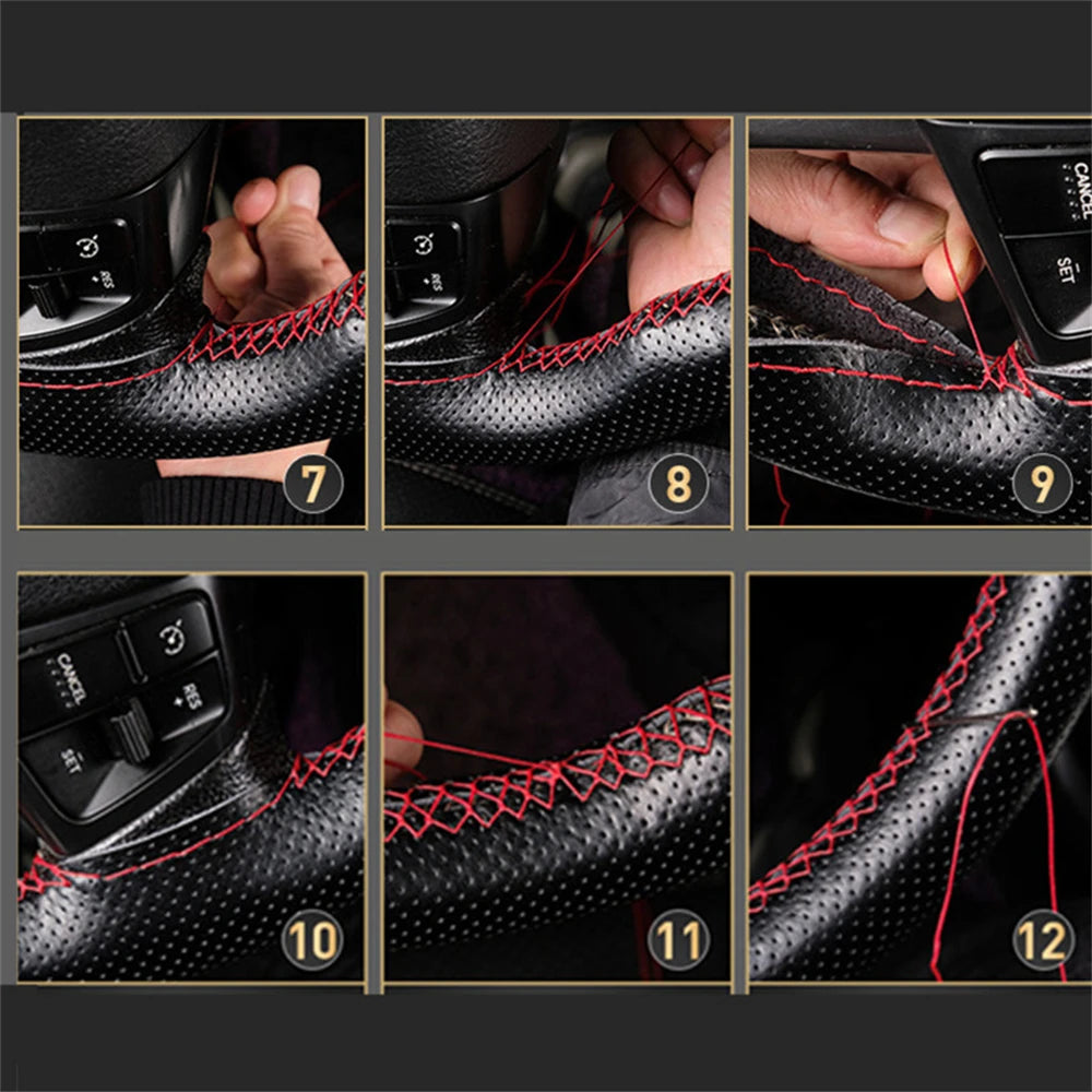 Leather Car Steering Wheel Cover Car Braid On The Steering Wheel 38 CM DIY Universa additional angle
