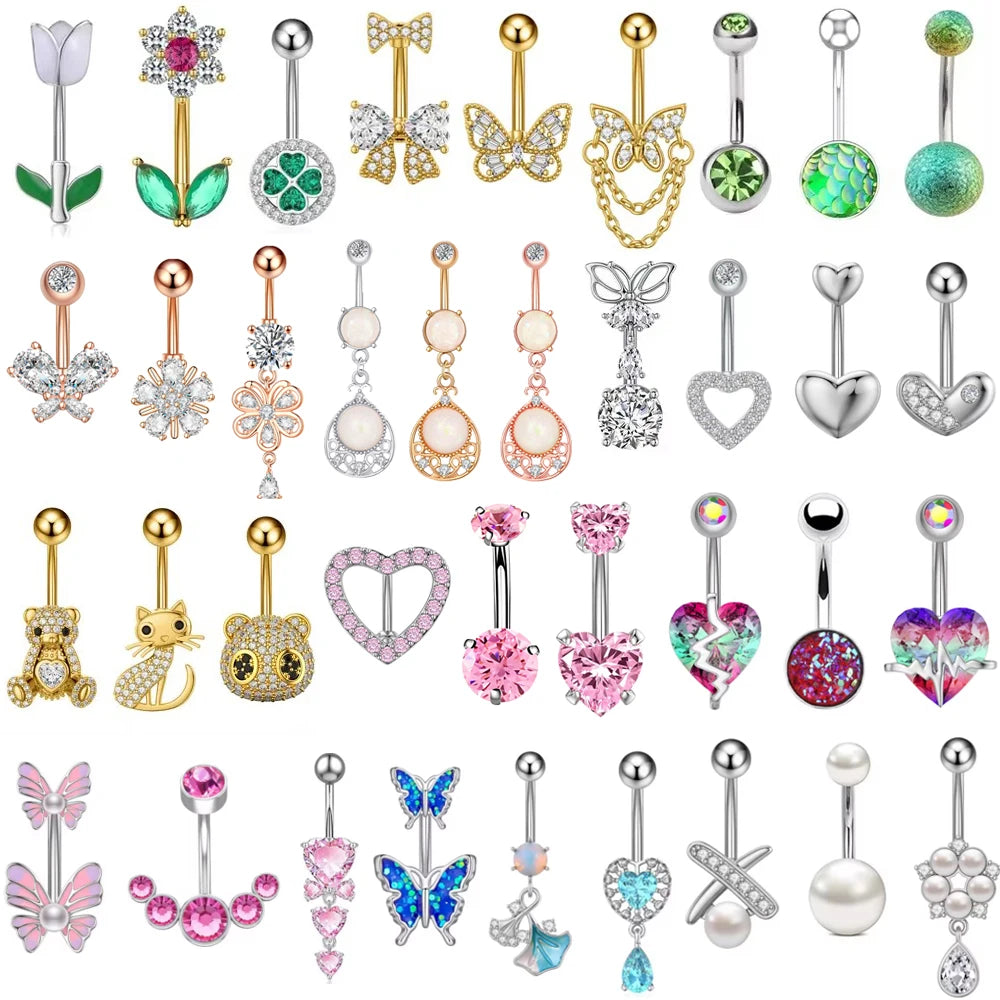 Belly Button Piercings Set Dangled Curved Navel Piercing Ombligo Pack Belly Rings Jewelry Women