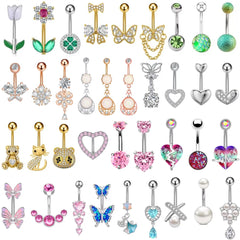 Belly Button Piercings Set Dangled Curved Navel Piercing Ombligo Pack Belly Rings Jewelry Women