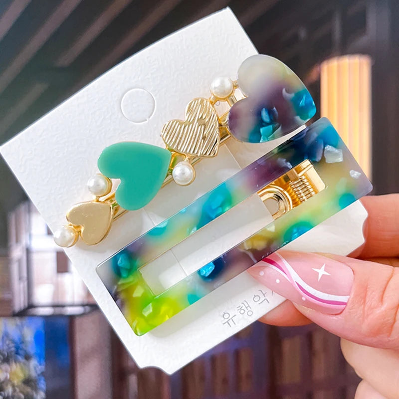 2/3pcs Hairpins Set Geometric Acetate Heart Hair Clips for Women Fashion Jewelry Girl lifestyle view