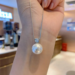 Huitan Imitation Pearl Women Pendant Necklace Inlaid Shiny CZ Fashion Wedding Party V alternate view