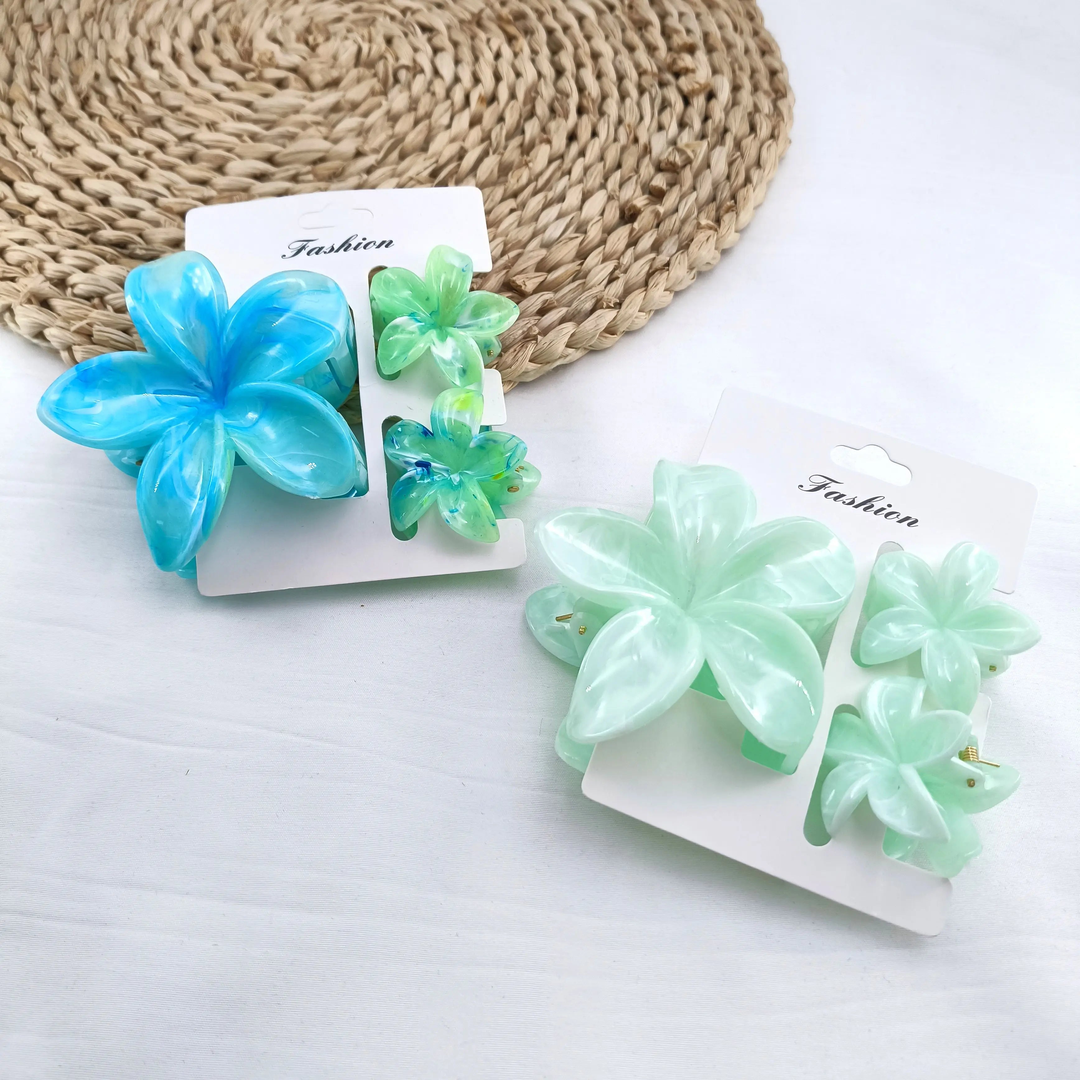 3/6/9/12PCS Hawaiian Gradient Flower Hair Claw Clip For Women Girl Fashion Plastic additional angle