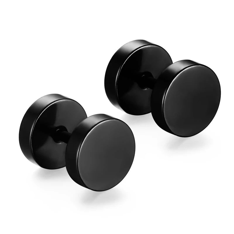 1 Pair Punk Men's Stud Earrings Barbell Punk Gothic Stainless Steel Ear Studs for Wom alternate view