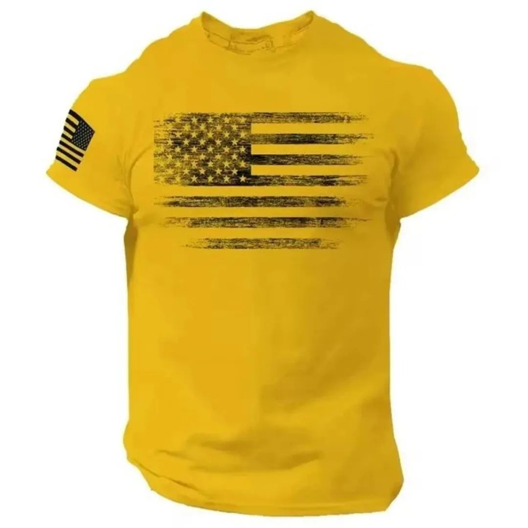 Retro American Flag T-Shirt | Casual Short Sleeve Pullover for Men detail view