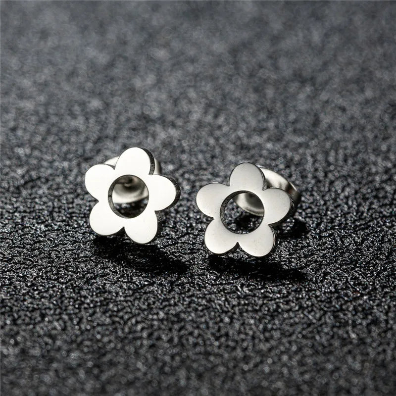Multiple Stainless Steel Flower Stud Earrings Women Korean Daisy Mandala Rose Lotus Eari detail view