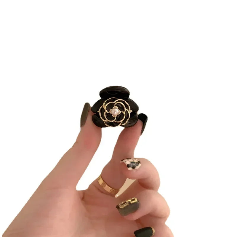 Elegant Temperament Camellia Hair Clip Princess Side Clip Mini  Hair Claws Women Girls Fashion Bangs Clips Hairpins Black Flower