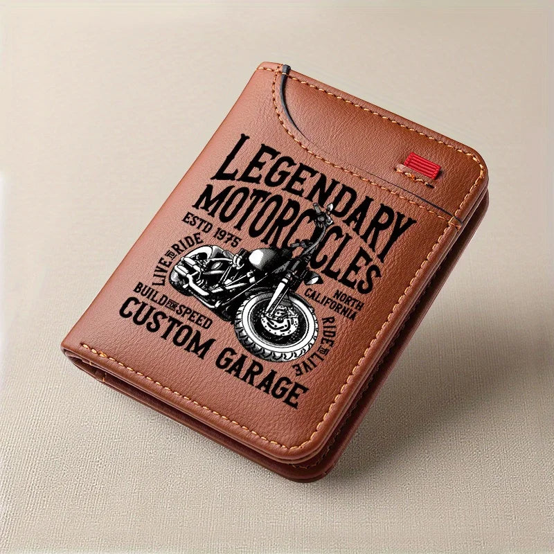 Men's Retro Faux Leather Wallet | Vintage Motorcycle Style Slim Business Card Holder close-up view