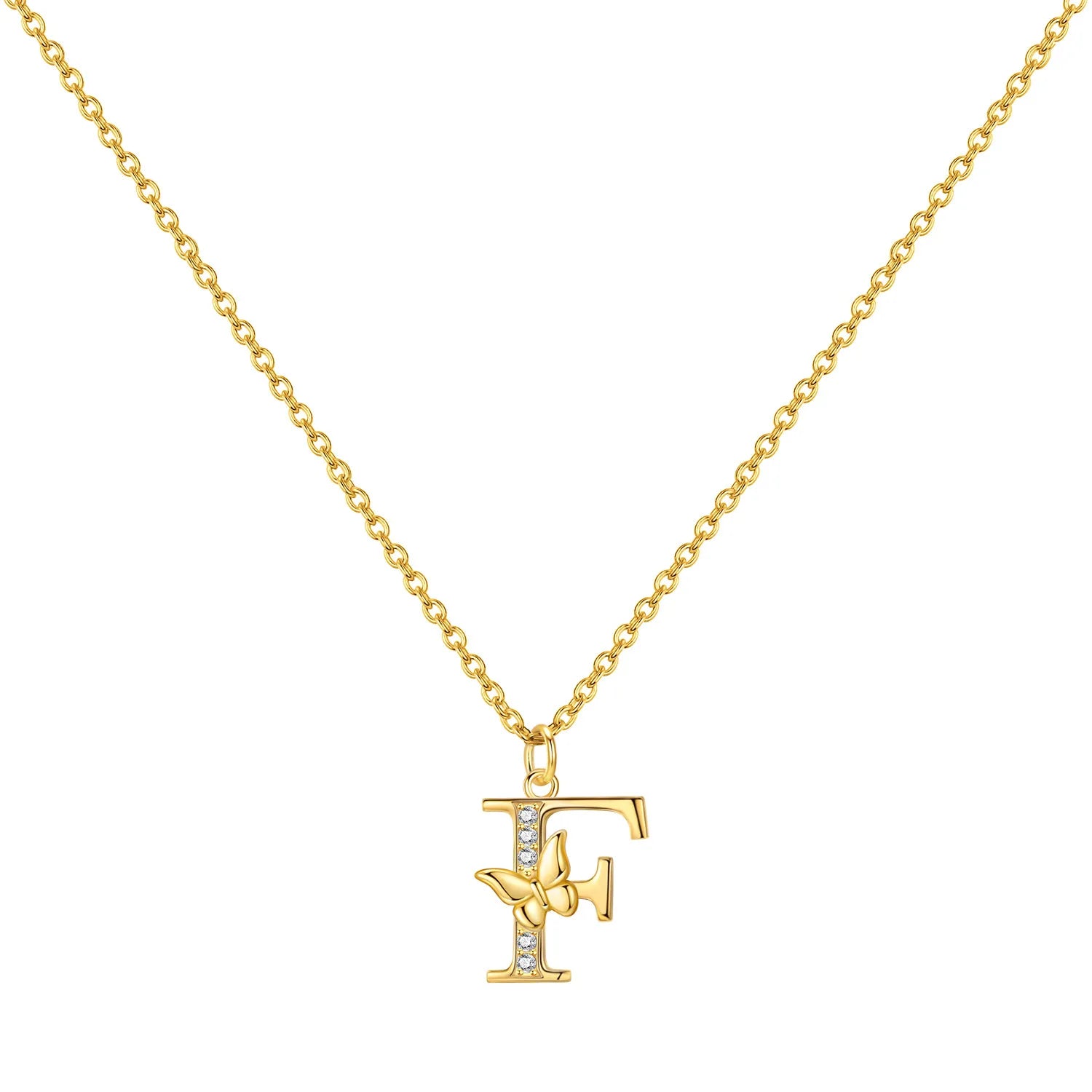 925 Sterling Silver Butterfly Initial Necklace | 26 Letter Y-Shaped Pendant for Wom additional angle