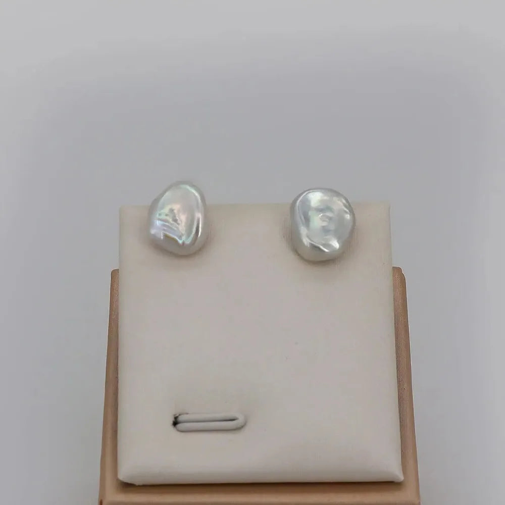Dainashi 7-8mm Baroque Freshwater Pearl Earrings S925 Sterling Silver Keshi Pearl Stud close-up view