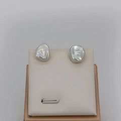 Dainashi 7-8mm Baroque Freshwater Pearl Earrings S925 Sterling Silver Keshi Pearl Stud close-up view