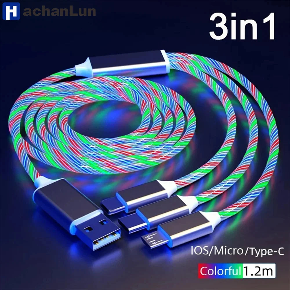 Glowing LED Light USB 3-in-1 cable Phone Fast Charging Charger Luminous