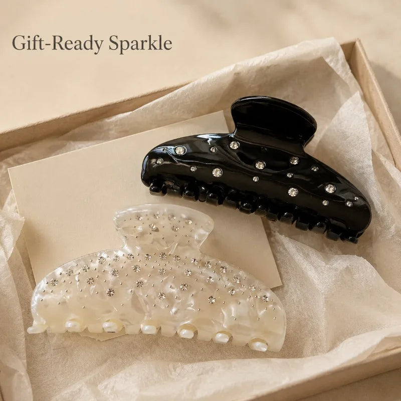 Rhinestone Pearl Acrylic Hair Claw Clips Strong Non Slip Sparkly Hair Barrettes Women Daily Wedding Party Accessories