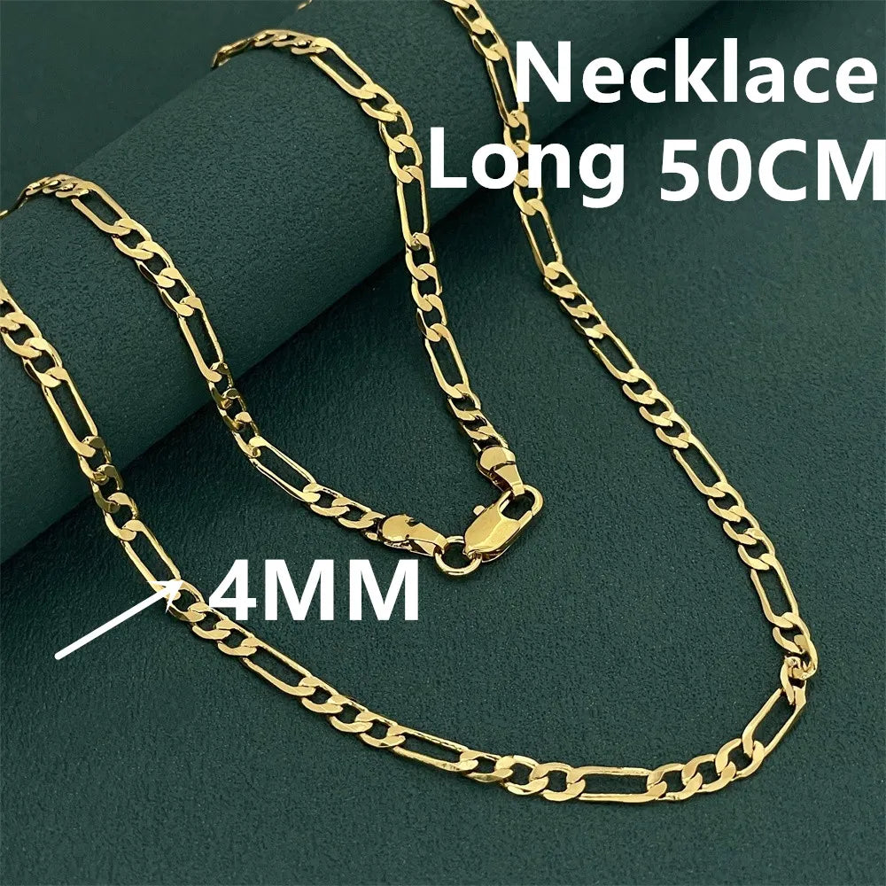 Andara Luxury Unisex 925 Sterling Silver Gold Plated 4mm Figaro Necklace Engagement Jewelry Accessories 50-60cm