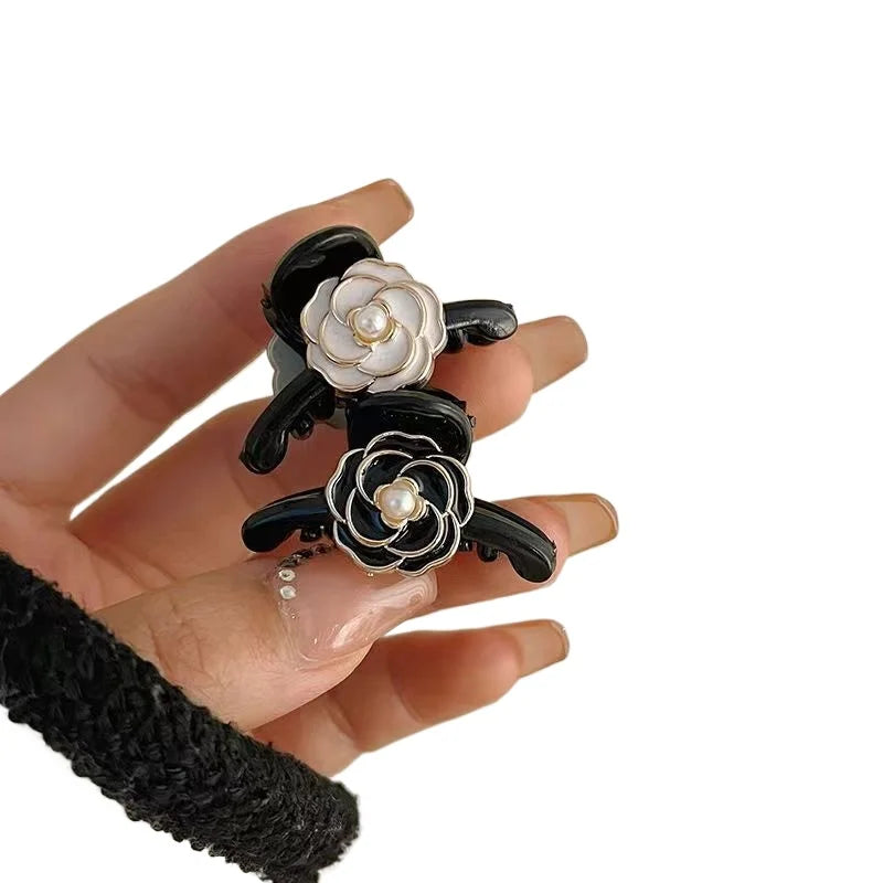 2Pcs Retro French Black Temperament Camellia Small Grip Princess Hair Clip Side Hairpin Clip wholesale