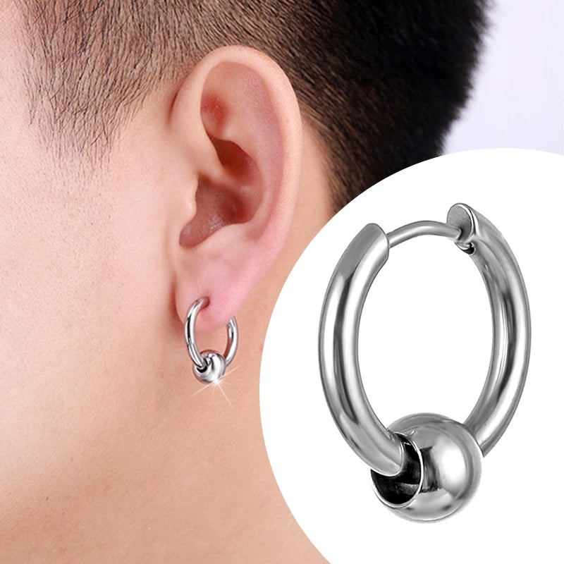 Black Punk Stainless Steel Stud Earrings Set for Men And Women Vintage Hip Hop Pierci lifestyle view