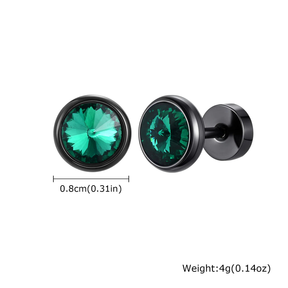 8mm Stainless Steel Screw Back Earrings for Men | Faceted Zircon Studs detail view