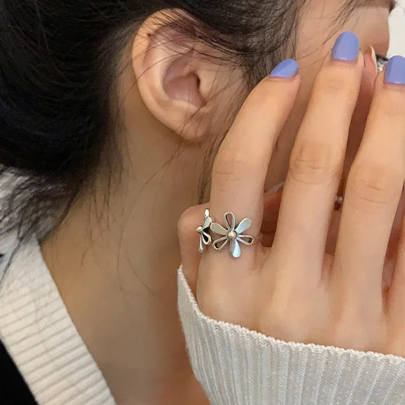 VENTFILLE 925 Sterling Silve Flower Ring for Women Gift Hollow Out Design Retro Hip additional angle
