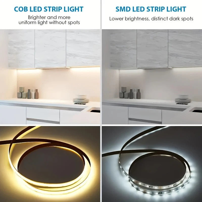 COB LED Strip Lights 5V USB Dimmable | 320 LEDs/m Flexible Ribbon for Kitchen Cabinet close-up view