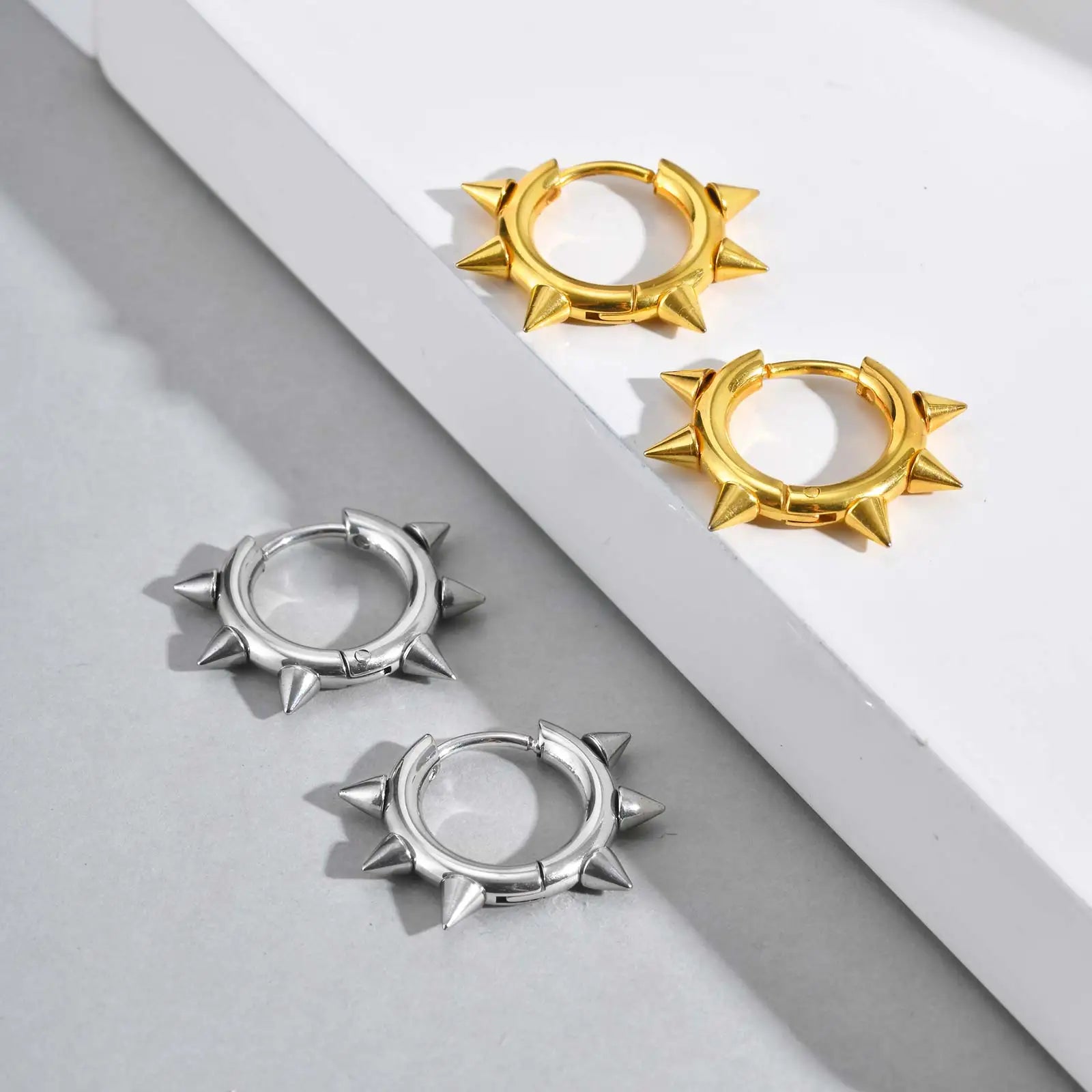 Stainless Steel Rivet Hoop Earrings for Men | Waterproof and Hypoallergenic Circle additional angle