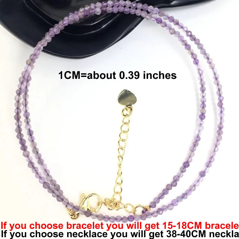 Faceted Gemstone Beaded Necklace and Bracelet Set | Natural Crystal Choker Jewelry for M detail view