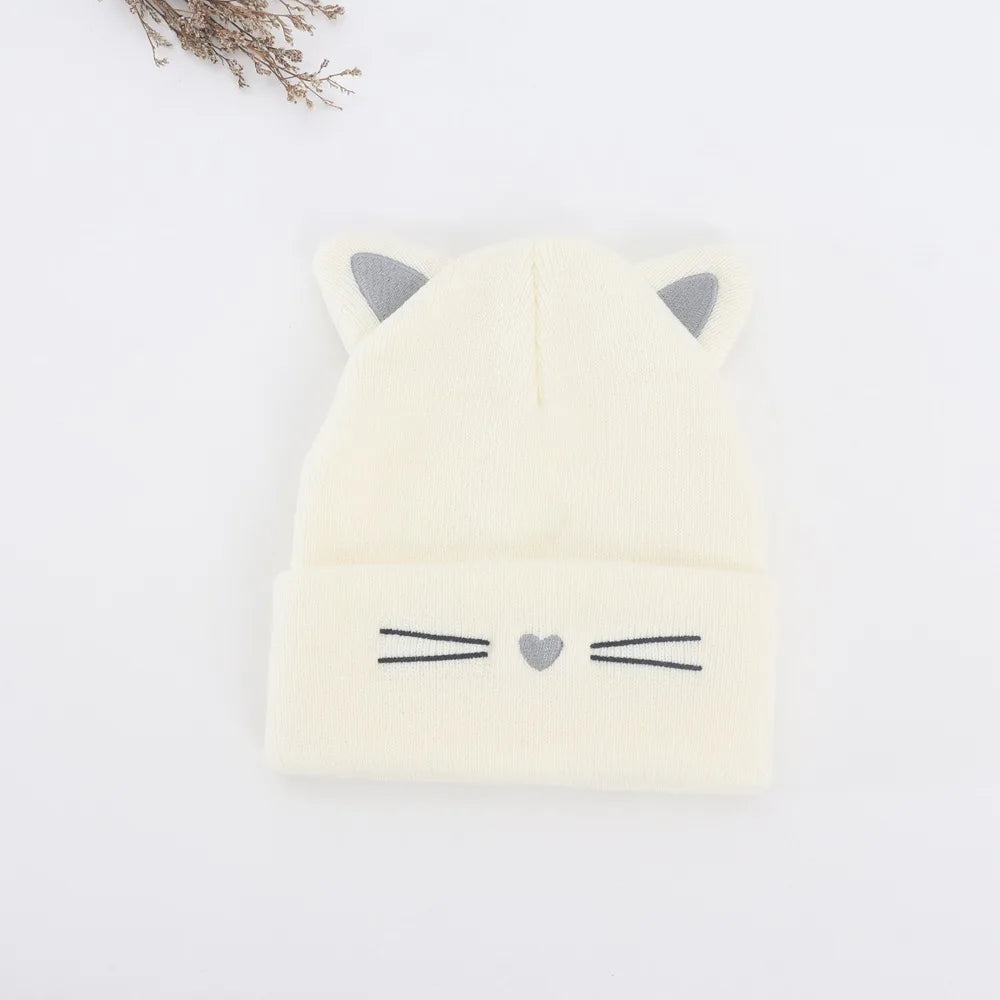 Baby Cartoon Cat Ears Knitted Hat | Warm Cotton Beanie for Toddlers detail view