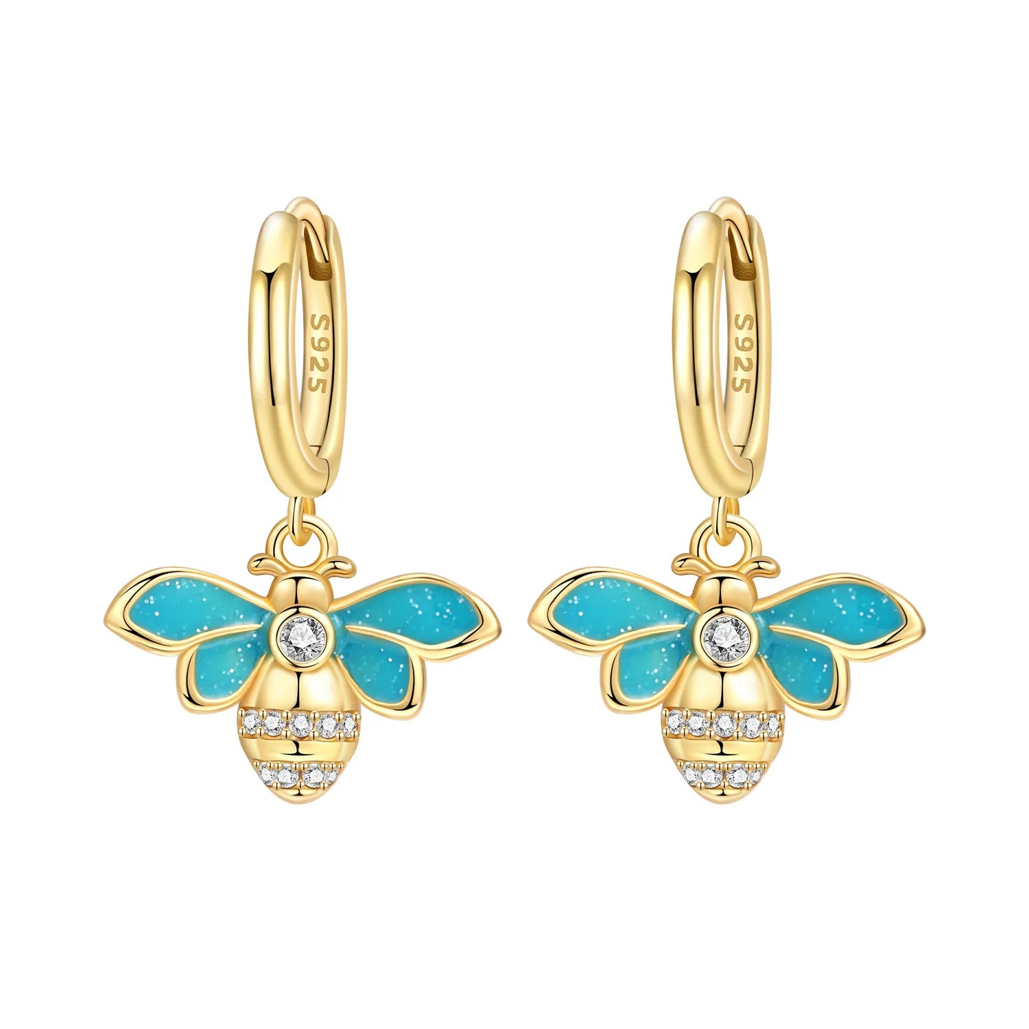 PANPOKI Original 925 Sterling Silver Double Butterfly Insect Earrings Women Hoop Earr alternate view