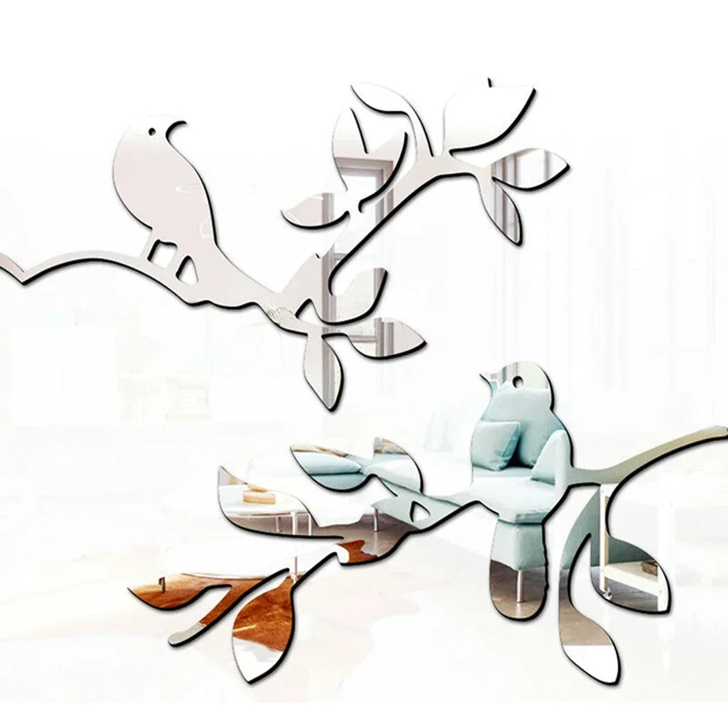 3D Mirror Birds Branch Wall Stickers | Removable Decorative Wall Art for Home additional angle