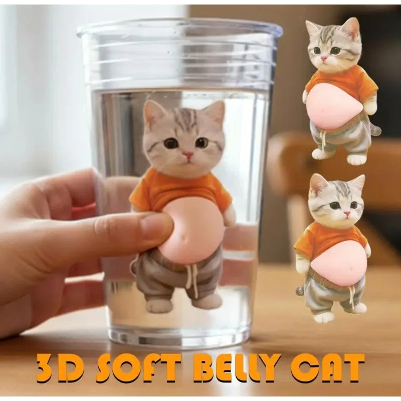 Kawaii Cat Belly Sticker 3D Cute Kitten with Orange Outfit on Pink , Soft Silicone Self-Adhesive Bubble Sticker for Decor, Phone