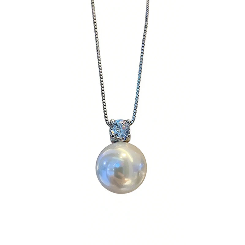Huitan Imitation Pearl Women Pendant Necklace Inlaid Shiny CZ Fashion Wedding Party Ve close-up view
