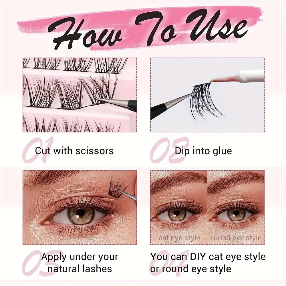 10 Rows Single Cluster Fluffy Lash Natural Look Eyelash Extensions 8-16MM Mixed Length D detail view