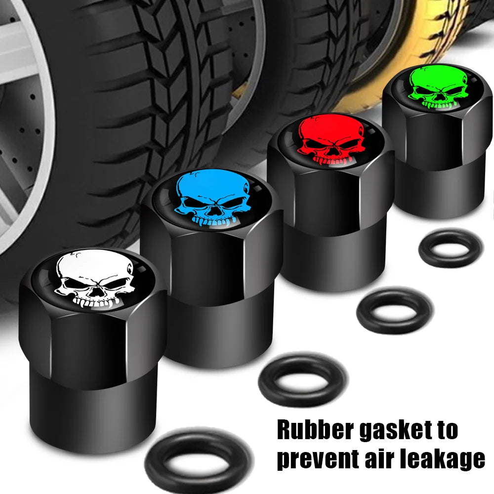 Red Skull Logo Valve Caps 4 Pcs Aluminum Alloy Tire Stem Covers detail view