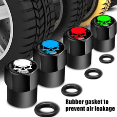 Red Skull Logo Valve Caps 4 Pcs Aluminum Alloy Tire Stem Covers detail view