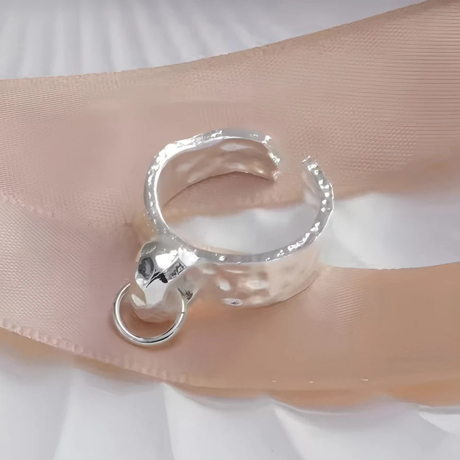 PANJBJ 925 Sterling Silver Frosting Geometry Ring for Women Wide Texture Versatile Handm detail view