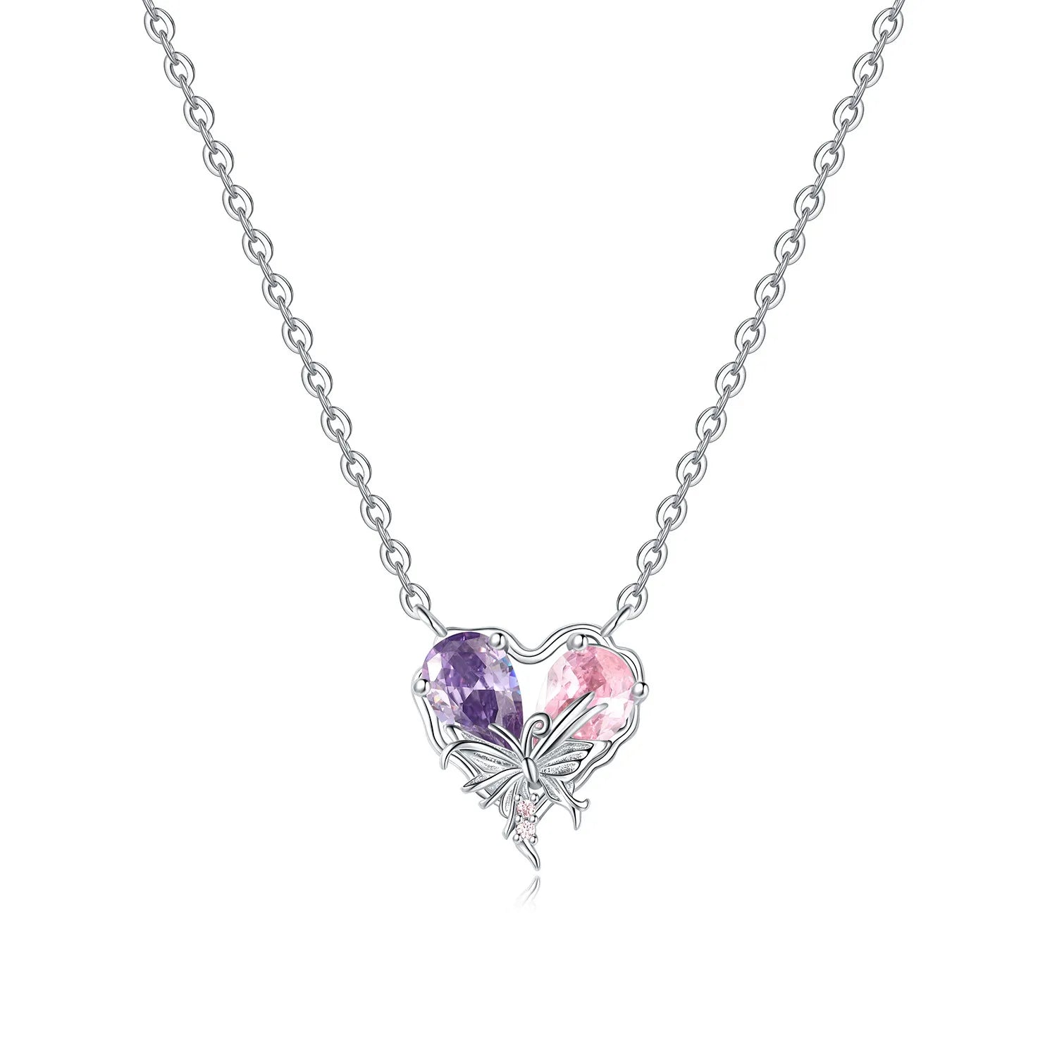 Romantic Pink Crown Heart Pendant Necklace Genuine 925 Sterling Silver Elegant Fine J lifestyle view