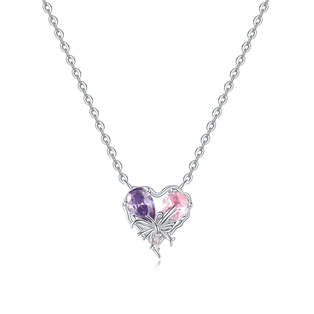 Romantic Pink Crown Heart Pendant Necklace Genuine 925 Sterling Silver Elegant Fine J lifestyle view